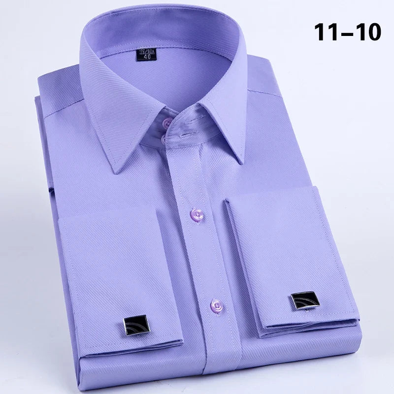 Men’s French Cuff Dress Shirt - Slim Fit Solid Color Long Sleeve Formal Business Shirt
