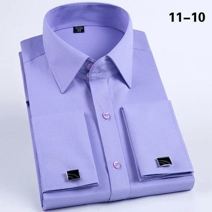 Men’s French Cuff Dress Shirt - Slim Fit Solid Color Long Sleeve Formal Business Shirt