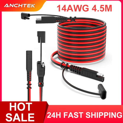 14AWG 4.5M SAE to SAE Extension Cable Quick Connect Battery Charging Wire for Car, RV, Motorcycle & Solar Panel Universal Power Lead