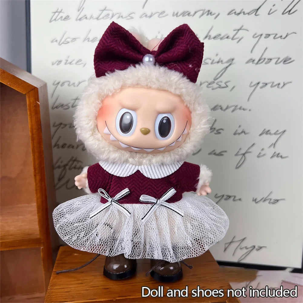 Labubu Pink Ribbon Dress - Cute Fairy Costume Outfit Accessory for 15/17cm Vinyl Doll