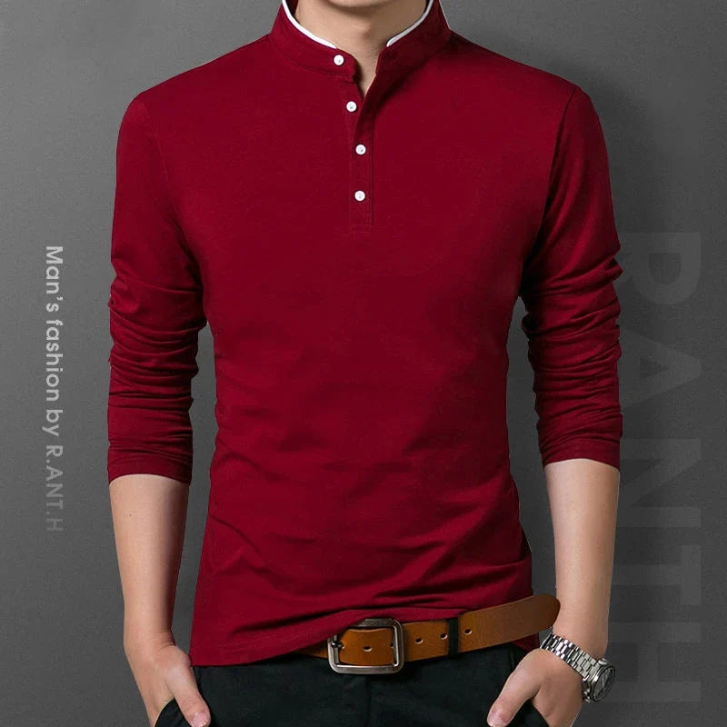Men's Business Casual Long Sleeve Polo Shirt - Breathable Formal Comfort Top for All Occasions