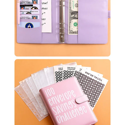 100 Day Couple's Challenge Journal – PU Leather Loose-Leaf Savings Book with Magnetic Buckle, Save & Make Money Notebook