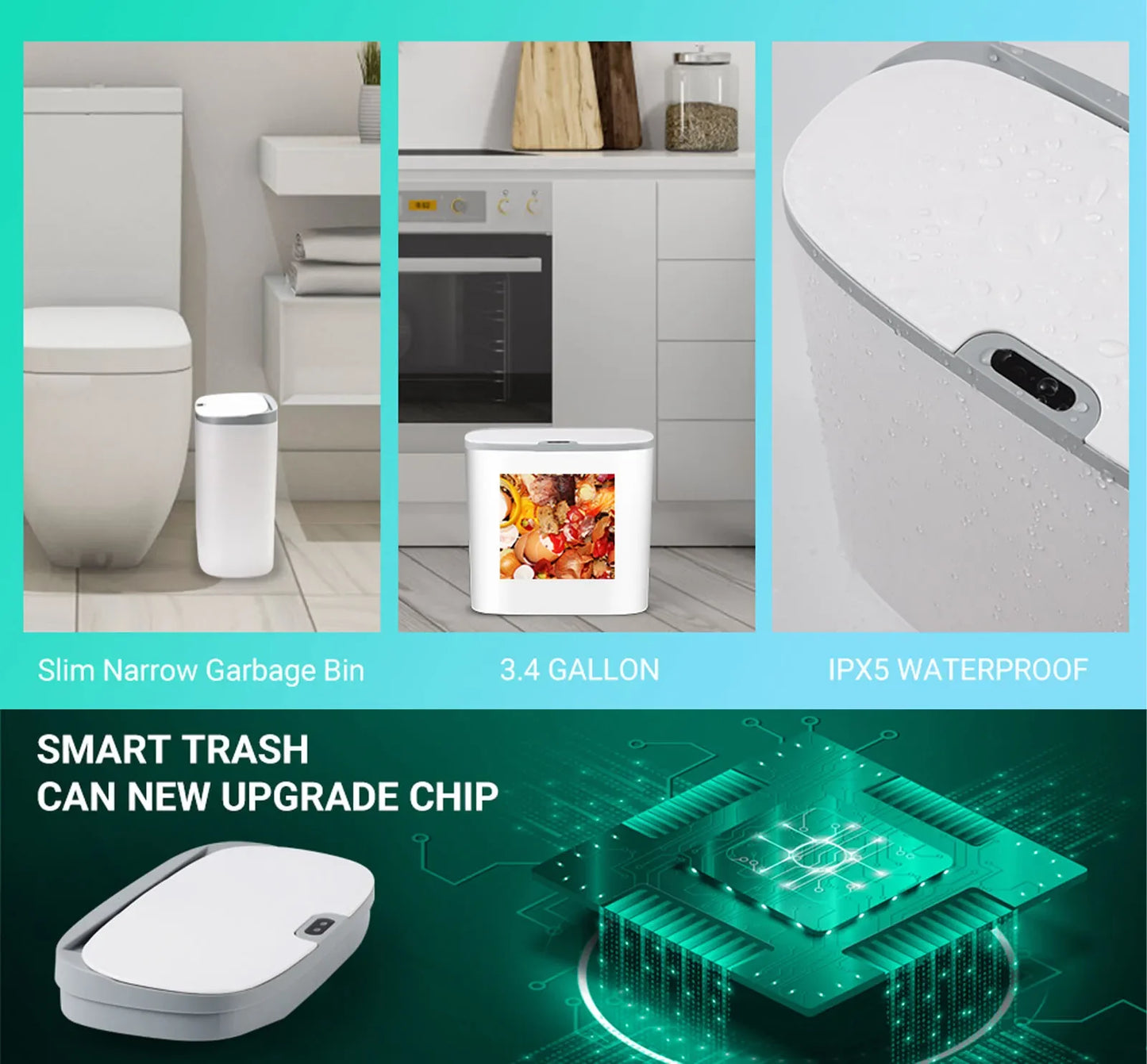Automatic Touchless Bathroom Trash Can – Motion Sensor Waterproof Slim Garbage Bin for Kitchen & Bedroom