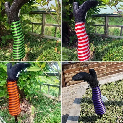 2pcs Halloween Witch Leg Yard Stakes - Evil Witch Outdoor Garden Lawn Decor & Party Decoration Props