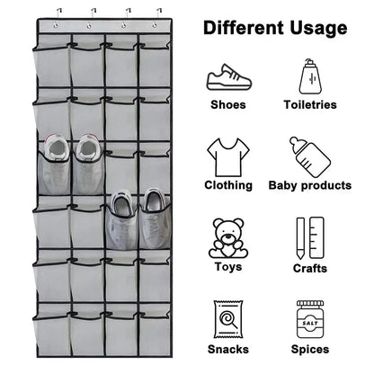 Over The Door Shoe Organizer - 12/24 Grid Large Mesh Pocket Hanging Rack for Closet Storage & Shoe Holder