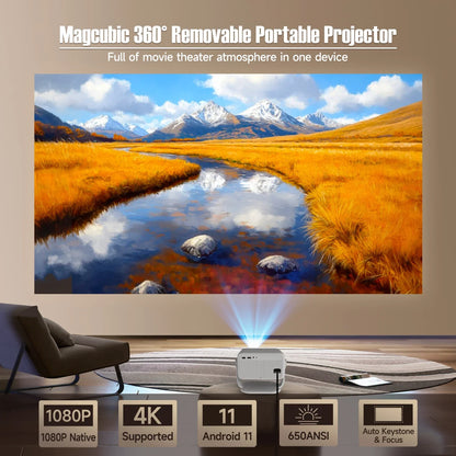 Magcubic L018 4K Android 11 Projector – 650 ANSI, Native 1080P, Auto Focus & Keystone, BT 5.2, WiFi 6, 360° Rotatable Portable Projector