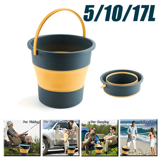 Portable Folding Silicone Bucket - 5L/10L/17L Collapsible Thickened Bucket for Car Washing, Fishing, Camping & Outdoor Use