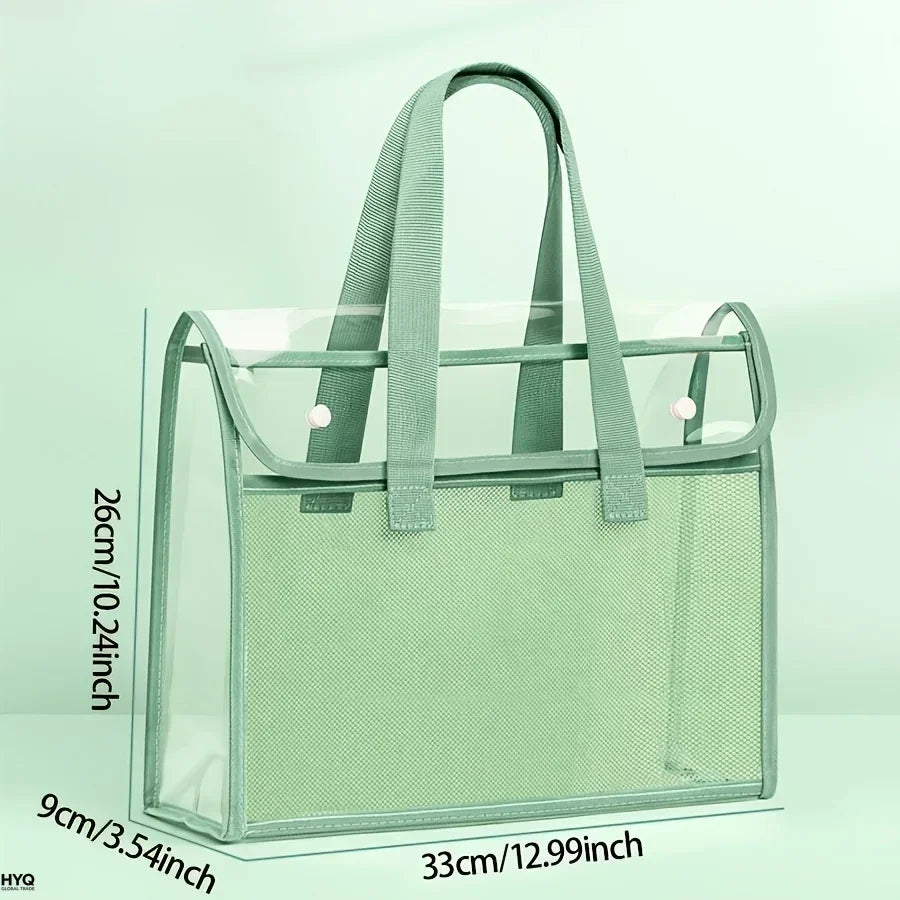 Large Capacity Expandable File Storage Bag - Transparent Waterproof PVC Handheld Document Folder with Self-Adhesive Closure