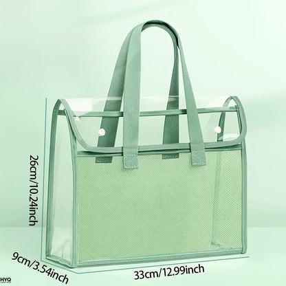 Large Capacity Expandable File Storage Bag - Transparent Waterproof PVC Handheld Document Folder with Self-Adhesive Closure