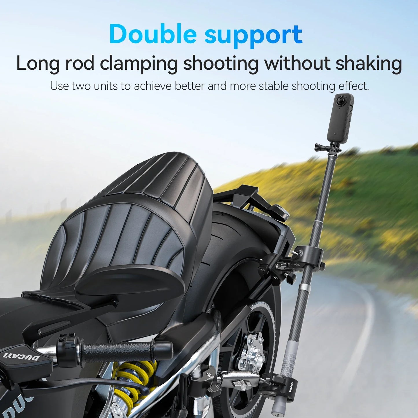TELESIN Motorcycle Bike Monopod, Panoramic Handlebar Mount, Invisible Selfie Stick Bracket for GoPro Hero, DJI, Insta360