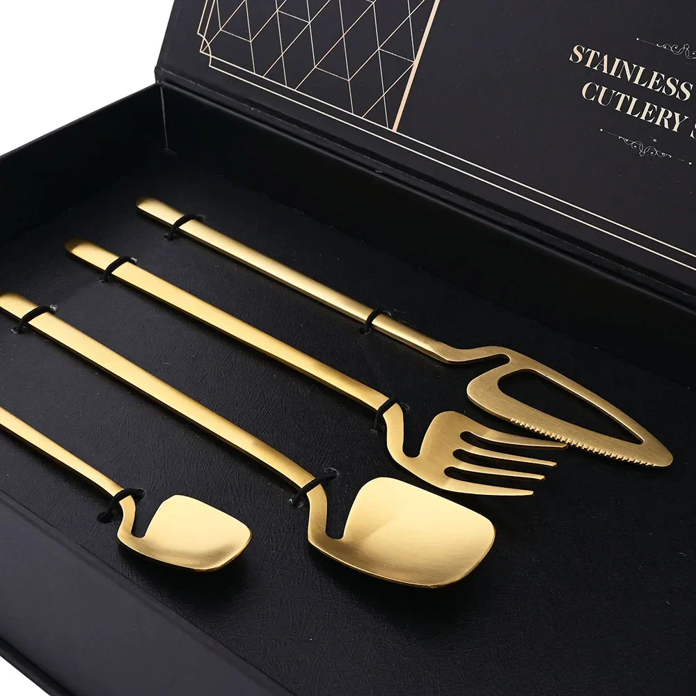 32-Piece Black Matte Stainless Steel Cutlery Set – Knife, Fork, Spoon Dinnerware for Bar, Party & Kitchen
