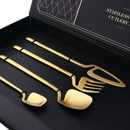 32-Piece Black Matte Stainless Steel Cutlery Set – Knife, Fork, Spoon Dinnerware for Bar, Party & Kitchen