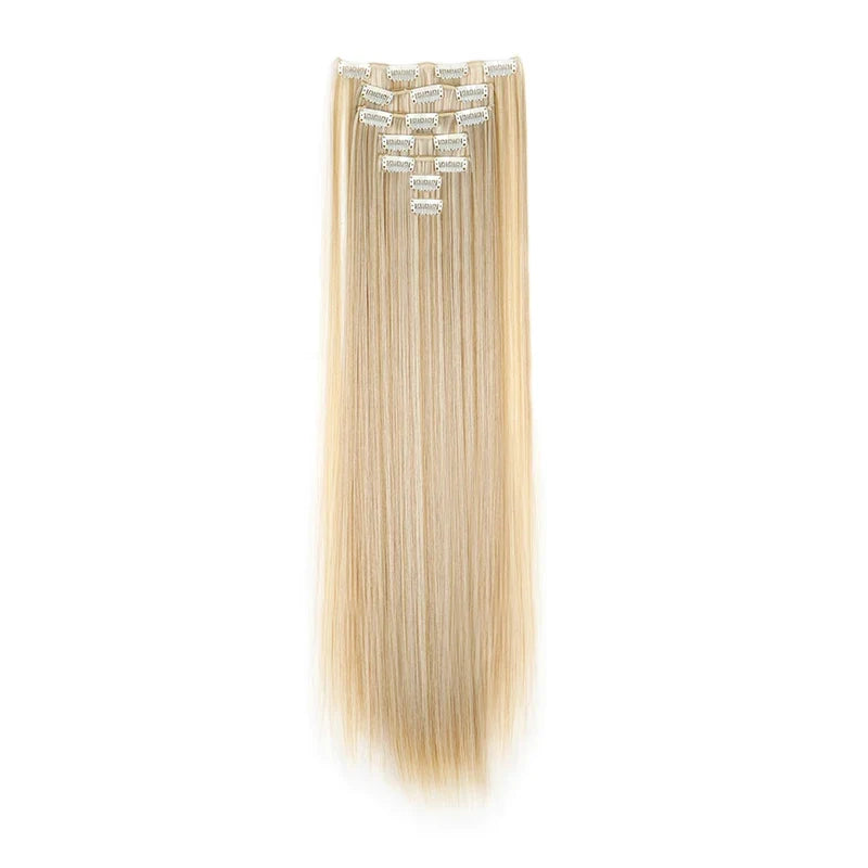 WIGSIN 24 Inch Synthetic Hair Extensions - 7PCS Long Straight Clip-In Hairpieces for Women in Black and Blonde Styles
