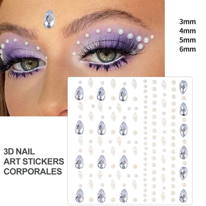 3D Holographic Teardrop Rhinestone Stickers - Self-Adhesive Crystal Diamond Face, Eye & Hair Decoration Tattoos
