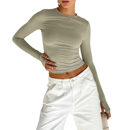 Y2K Long Sleeve T-Shirts for Women - Slim Fit, Casual Pullovers with Thumb Holes, Basic Tees for Spring and Autumn Streetwear