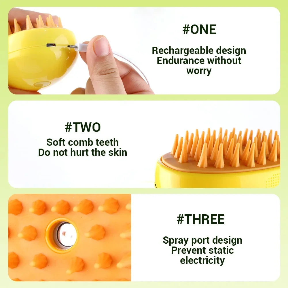 3 in 1 Electric Pet Grooming Tool - Cat and Dog Steamy Brush, Steam Brush, and Electric Sprayer for Massage and Shedding