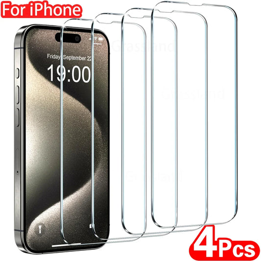 iPhone Tempered Glass Screen Protector - 4 Pack Protective Film for iPhone 7 8 X XR XS 11 12 13 14 15 16 Pro Max