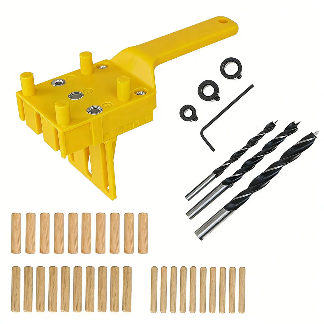 3-in-1 Self-Centering Dowel Jig Drill Guide Kit – 6/8/10mm Woodworking Straight Hole Punching & Joinery Positioning Tool