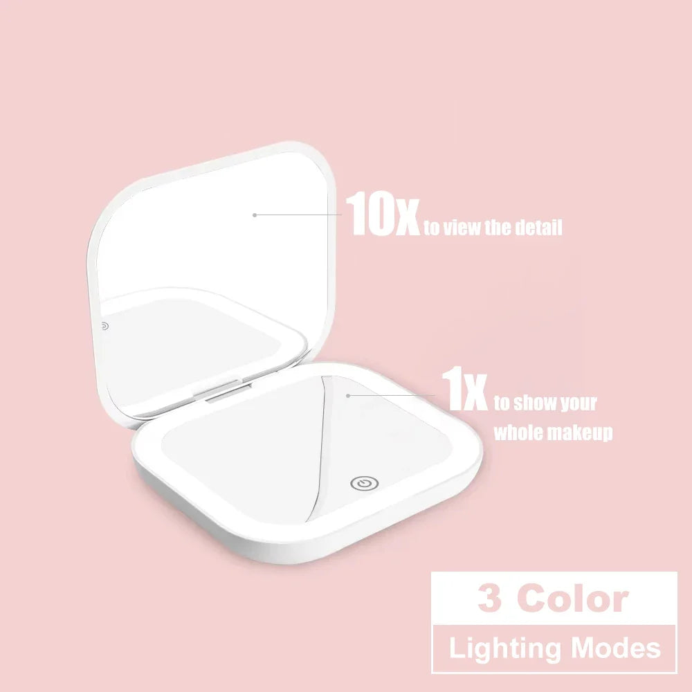 LED Lighted Compact Makeup Mirror - 1X/2X Magnifying Folding Pocket Travel Mirror for Purse & Gift