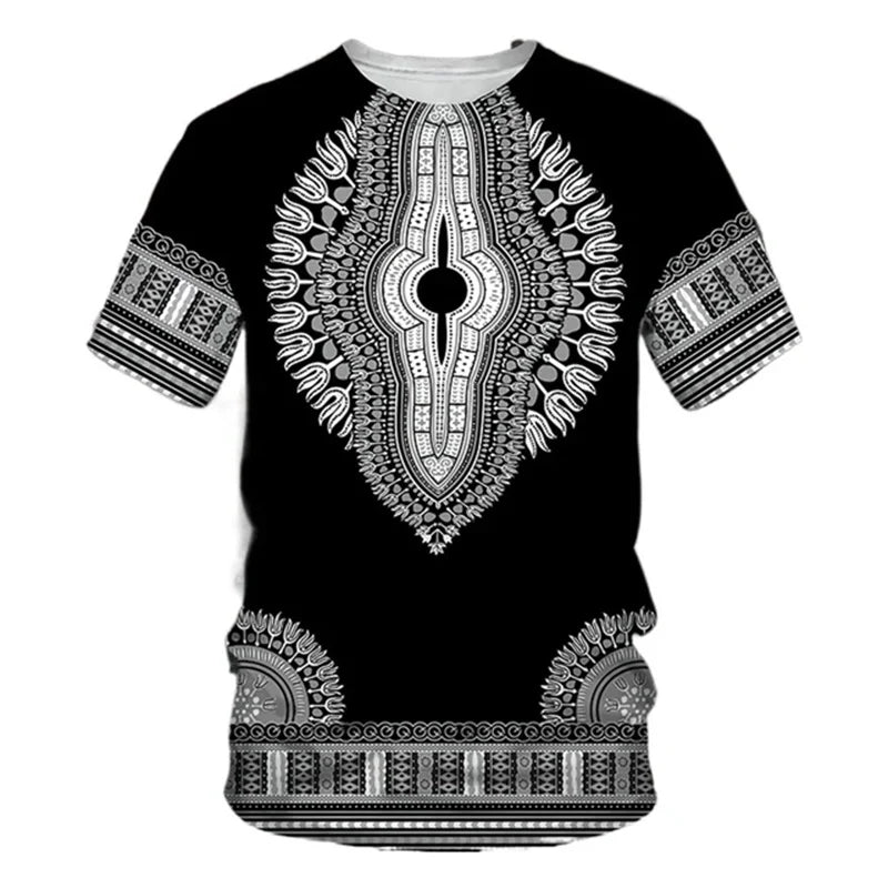 Summer African Dashiki 3D Print T-Shirt - Harajuku Ethnic Pattern Streetwear Tee for Men and Kids