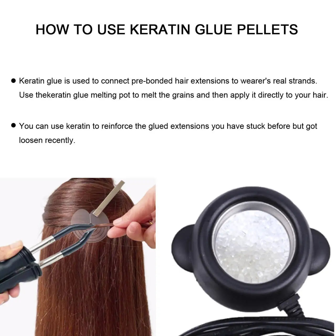 Italian Keratin Granules - 50g White Hair Extension Glue Beads for I-Tip & U-Tip Hair Extensions