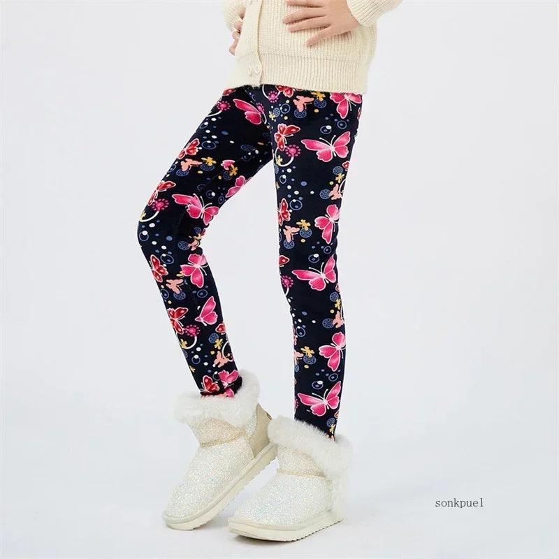 Girls Warm Velvet Leggings Pants (4–13Y) – Autumn Winter Thickened Star Print Kids Stretch Trousers Baby Girl Thermal Skinny Pants