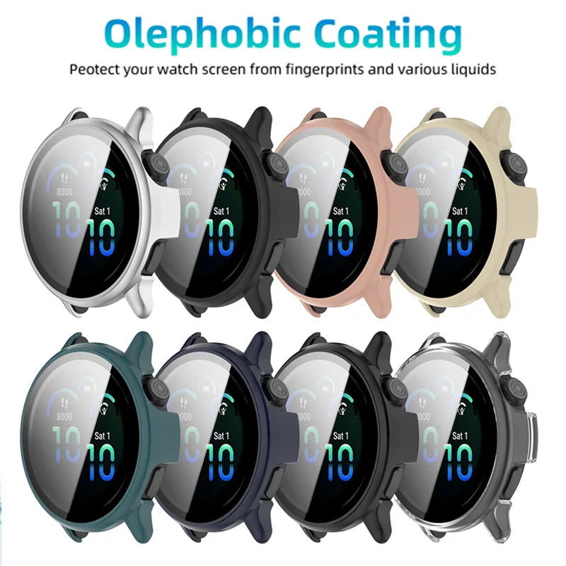 Tempered Glass Screen Protector + Case for Garmin Vivoactive 6 – All-Around Hard Bumper Cover