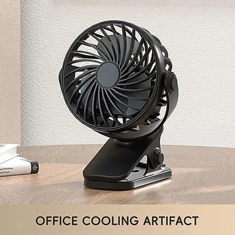 Rechargeable Portable Electric Fan – 720° Rotating Clip Fan with Night Light, Air Cooler for Outdoor, Camping & Desk Use