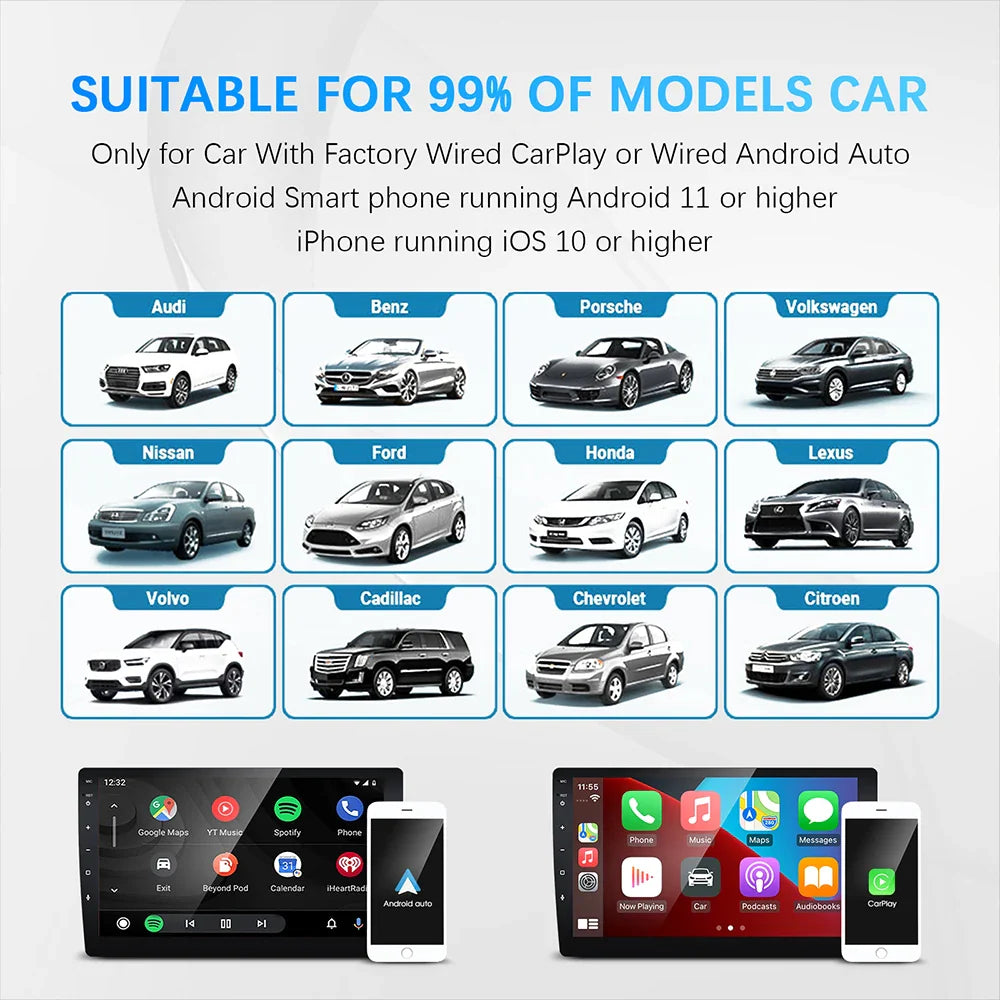 2025 CarPlay Wireless Adapter – 2 in 1 Android Auto Smart Dongle, 5G WiFi for iPhone & Android, Compatible with Volvo, Benz, MG, Kia, Chery, VW