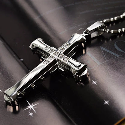 2025 Cross Pendant Necklace for Men – Zircon Black Gold Stainless Steel Hip Hop Punk Chain Jewelry, Simple Cool Fashion Gift