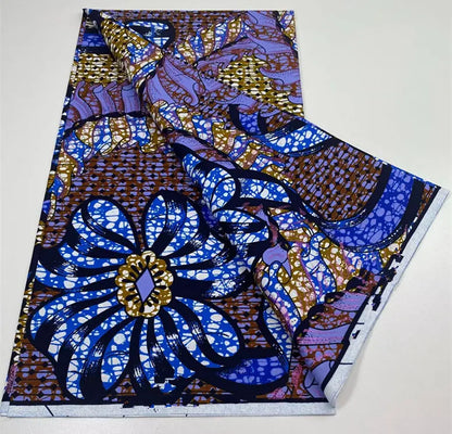 African Golden Glitter Wax Fabric - 6 Yards Ankara Batik Pagne Material for Sewing & Fashion Designs