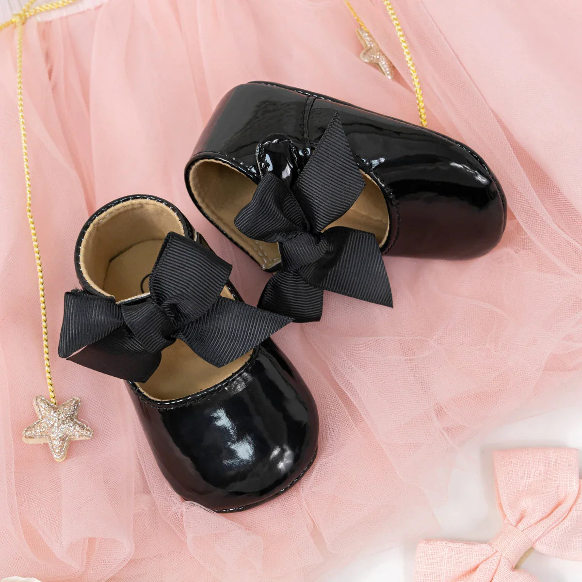 Meckior Baby Girl Shoes – Bowknot PU Ballet Slippers with Rubber Anti-Slip Sole, First Walker Toddler Crib Dress Shoes