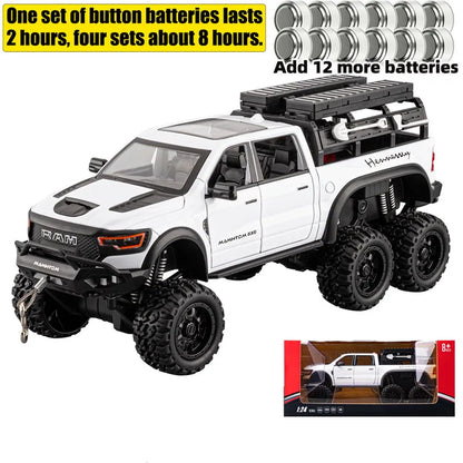 1:24 Dodge Mammoth RAM 1000 TRX 6x6 Diecast Model Car – Metal Alloy Toy with Lights for Kids & Collectors Gift