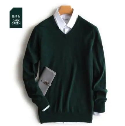 Men's Classic V-Neck Sweater - Cashmere Cotton Blend Warm Autumn Winter Pullover Casual Jumper
