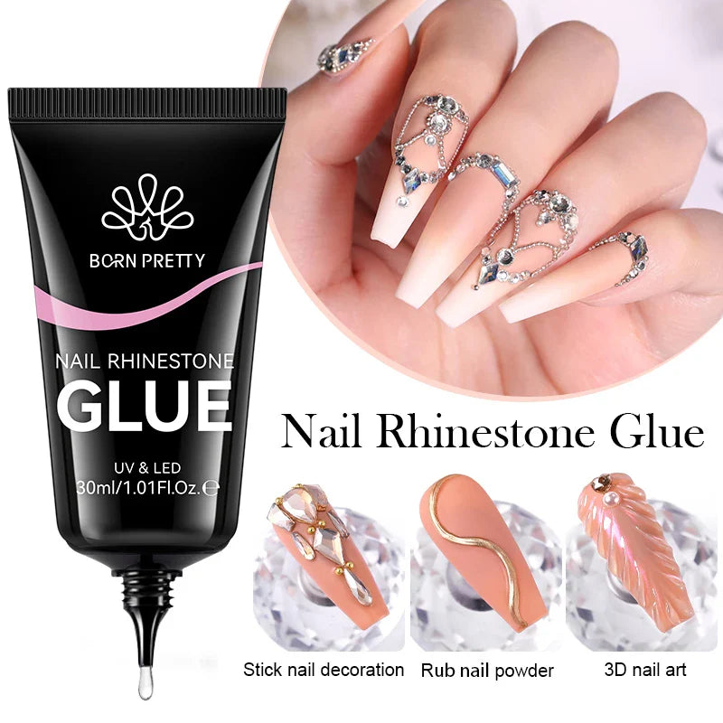 BORN PRETTY 30ML Nail Rhinestone & Gem Glue Gel – 3D Sculpting Adhesive for Nail Art, Flower Carving & DIY Decoration