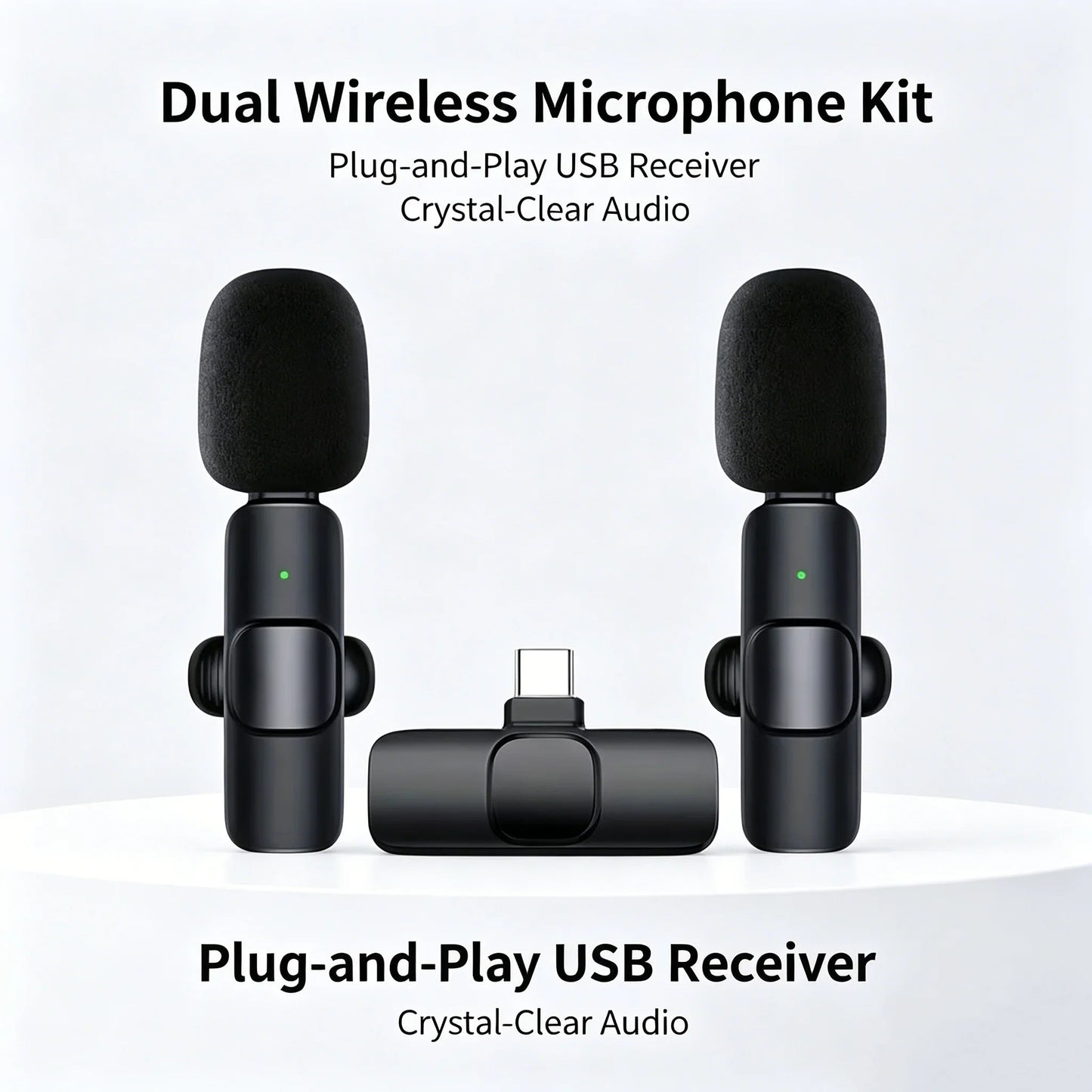 Mini Type-C Wireless Lavalier Microphone - Dual Person Noise Cancelling Audio Mic System for Recording & Streaming