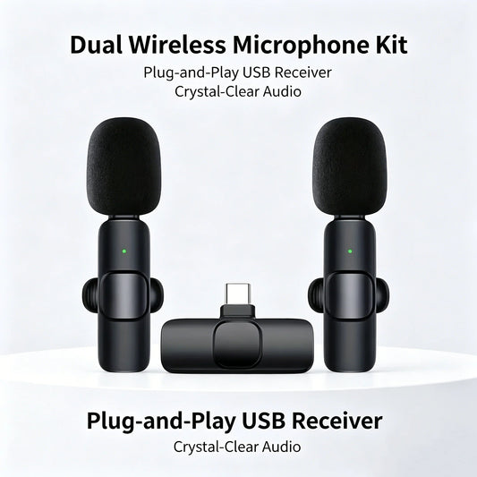 Mini Type-C Wireless Lavalier Microphone - Dual Person Noise Cancelling Audio Mic System for Recording & Streaming