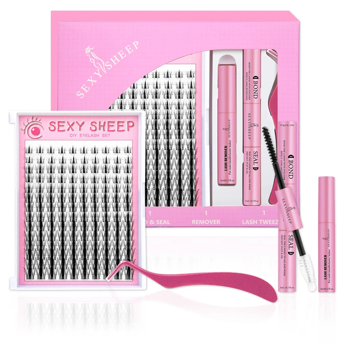 DIY Lash Extension Kit – Mix Styles Lash Clusters, Individual Lashes, Bond & Seal, Remover, Tweezers & Lash Brush for Easy Self-Application Makeup