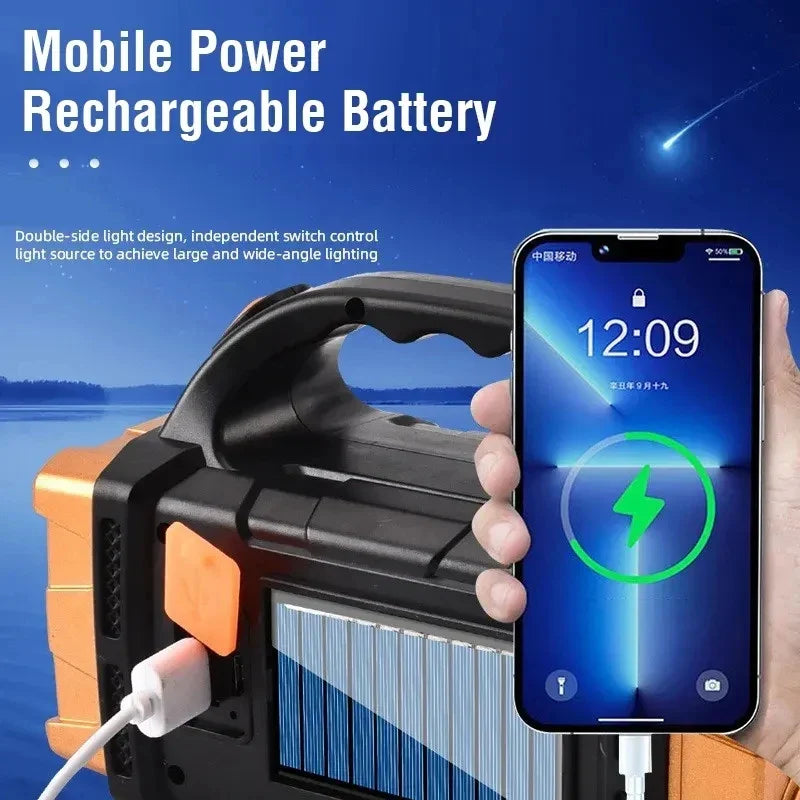Portable USB Rechargeable Flashlight: Solar LED Light with COB Work Light - Powerful 4-Gear Charge Mobile Phone Camping Lamp