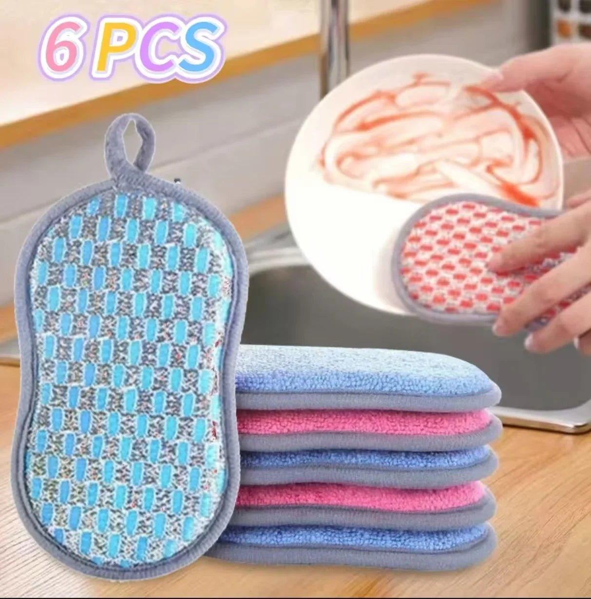 Double-Sided Kitchen Cleaning Sponges - Dishwashing Scrubber Pads & Reusable Scouring Tools