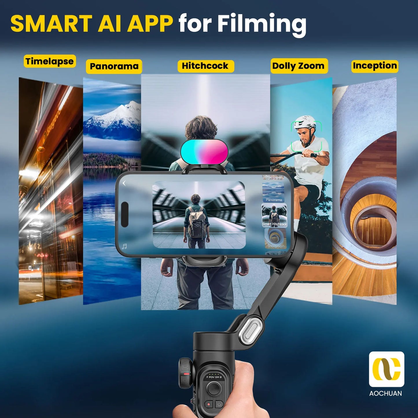 AOCHUAN Smart XE Combo1 3-Axis Handheld Gimbal Stabilizer – iPhone & Android Smartphone with Extension Rod