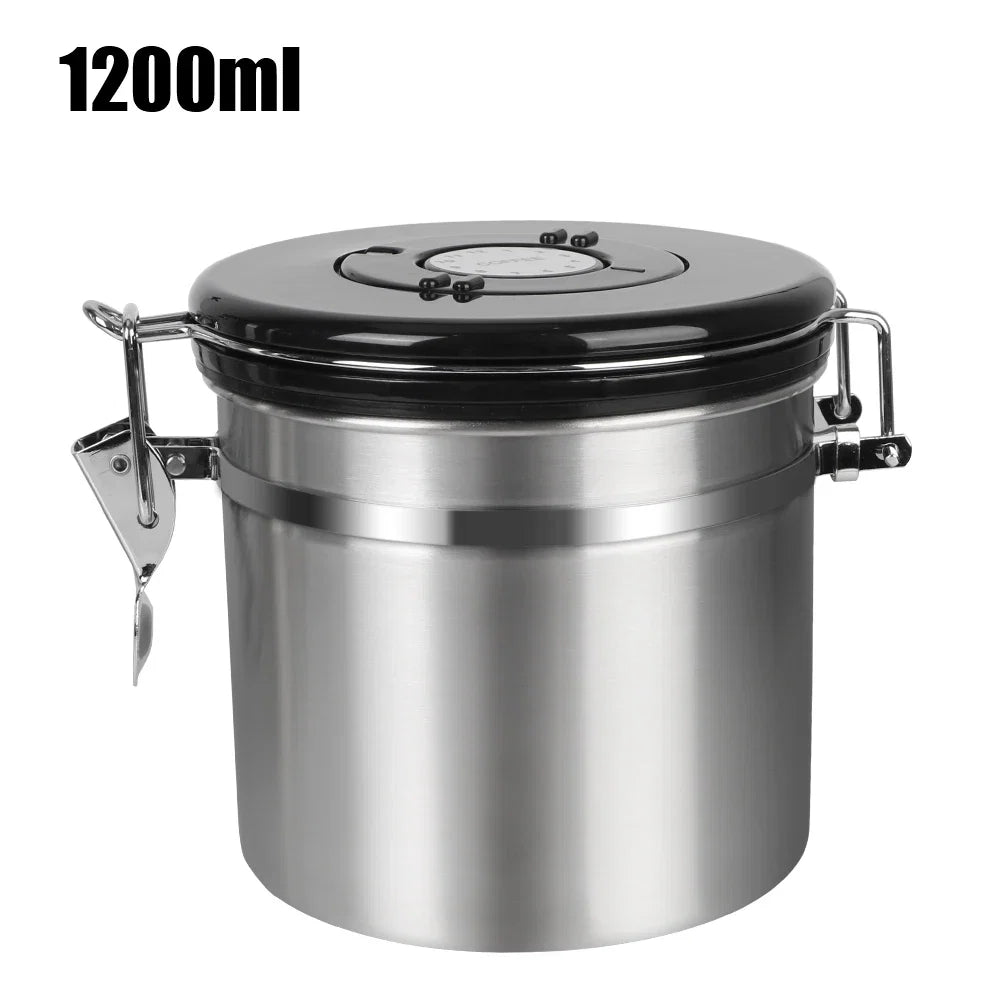 Stainless Steel Coffee Storage Canister - Airtight Container with CO2 Valve for Fresh Coffee Beans
