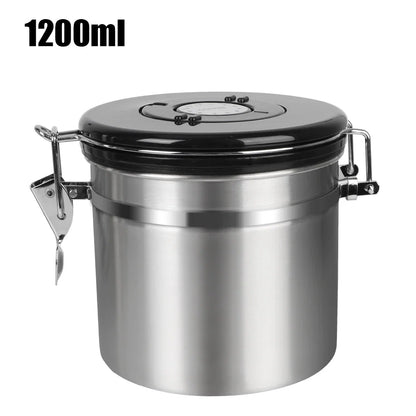 Stainless Steel Coffee Storage Canister - Airtight Container with CO2 Valve for Fresh Coffee Beans