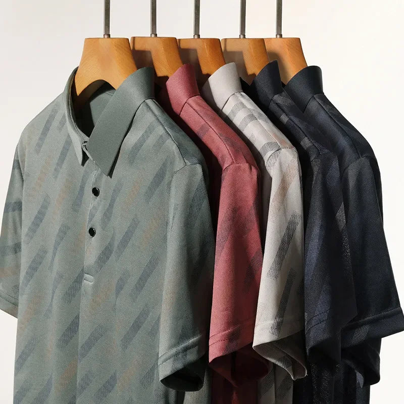 Men's Striped Print Polo Shirt - Short Sleeve Lapel Collar Casual Golf Business Top