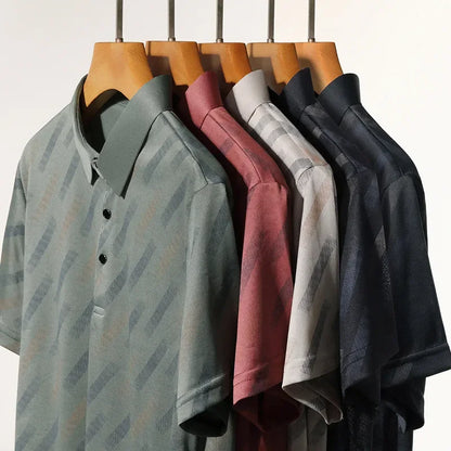 Men's Striped Print Polo Shirt - Short Sleeve Lapel Collar Casual Golf Business Top