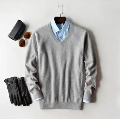 Men's Classic V-Neck Sweater - Cashmere Cotton Blend Warm Autumn Winter Pullover Casual Jumper