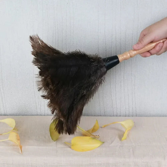 Ostrich Feather Duster - Wooden Handle Anti-Static Cleaning Brush for Home Dust Removal