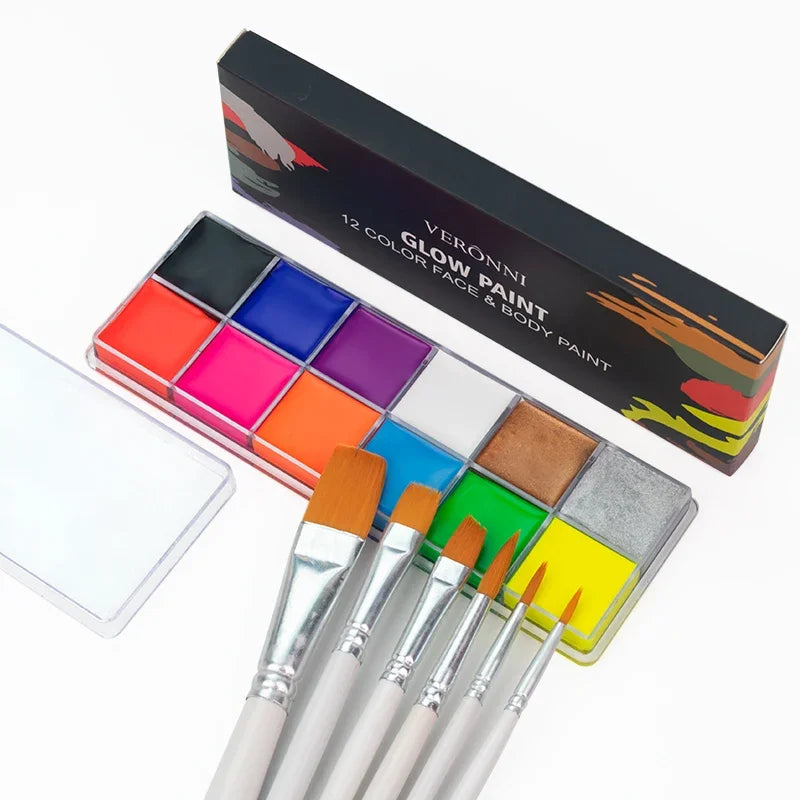 20-Color Face & Body Oil Paint – Non-Toxic Pigment for Kids, Flash Tattoos, Halloween & Cosplay Art with Brush
