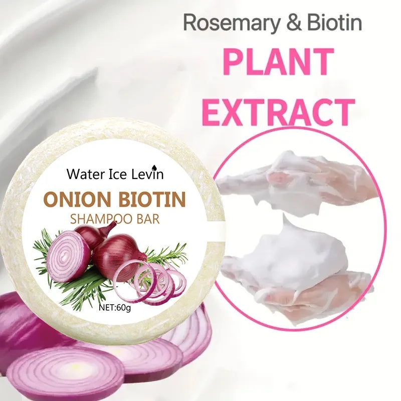 Onion & Biotin Shampoo Soap Bar 60g with Rosemary Extract for Moisturizing Hair Care