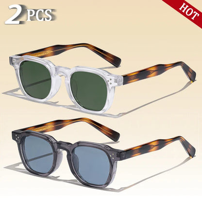 CATERSIDE Retro Punk Square Sunglasses – 2-Piece Fashion Set for Men & Women, Party & Festival Gift Glasses